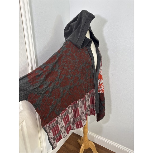 Free People Autumn Patchwork Poncho Cardigan XS/S Hood Dolman Sleeve Boho - Picture 3 of 16